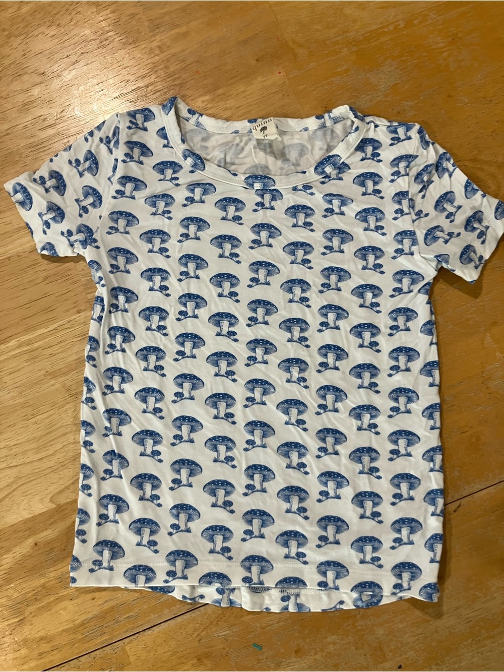 kate quinn White Tee with Blue Mushroom Print